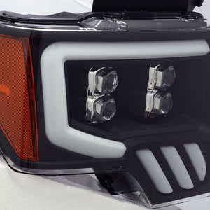 AlphaRex 09-14 Ford F-150 NOVA LED Proj Headlights Plank Style Matte Black w/Activ Light/Seq Signal