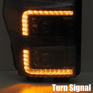 AlphaRex 11-16 Ford F-350 SD LUXX LED Proj Headlights Plank Style Alpha Blk w/Activ Light/Seq Signal