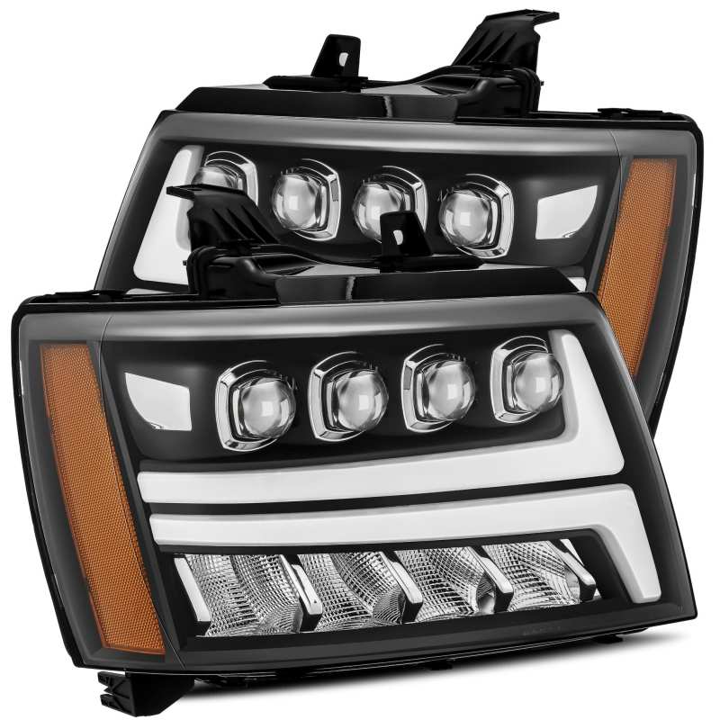 AlphaRex 07-13 Chevy Avalanche NOVA LED Proj Headlights Plank Style Matte Black w/Activ Light/DRL