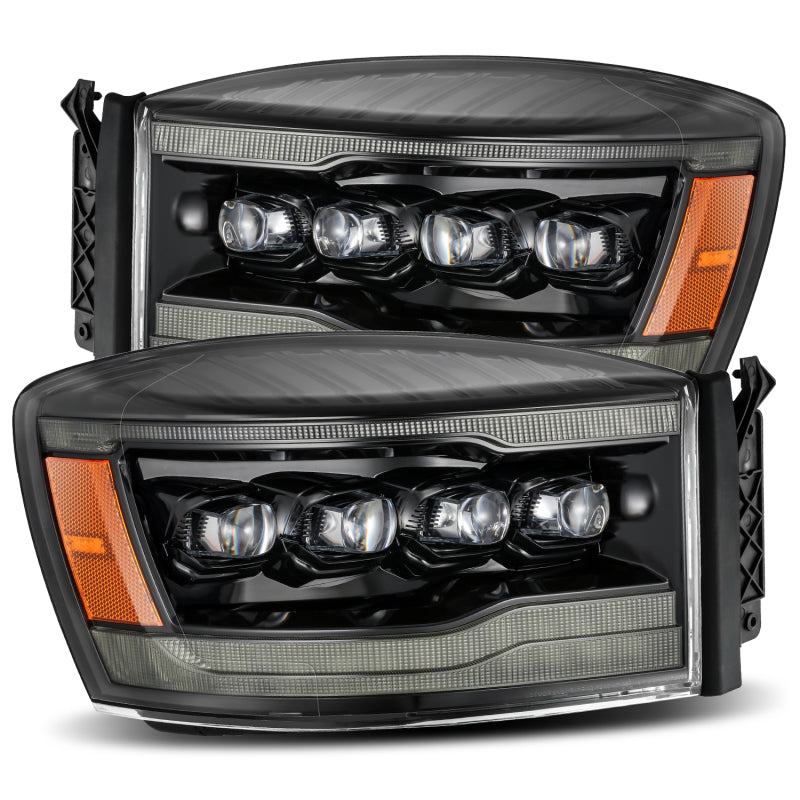 AlphaRex 06-08 Ram 1500HD NOVA LED Proj Headlights Plnk Style Alpha Blk w/Seq Signal/DRL/Amber LED