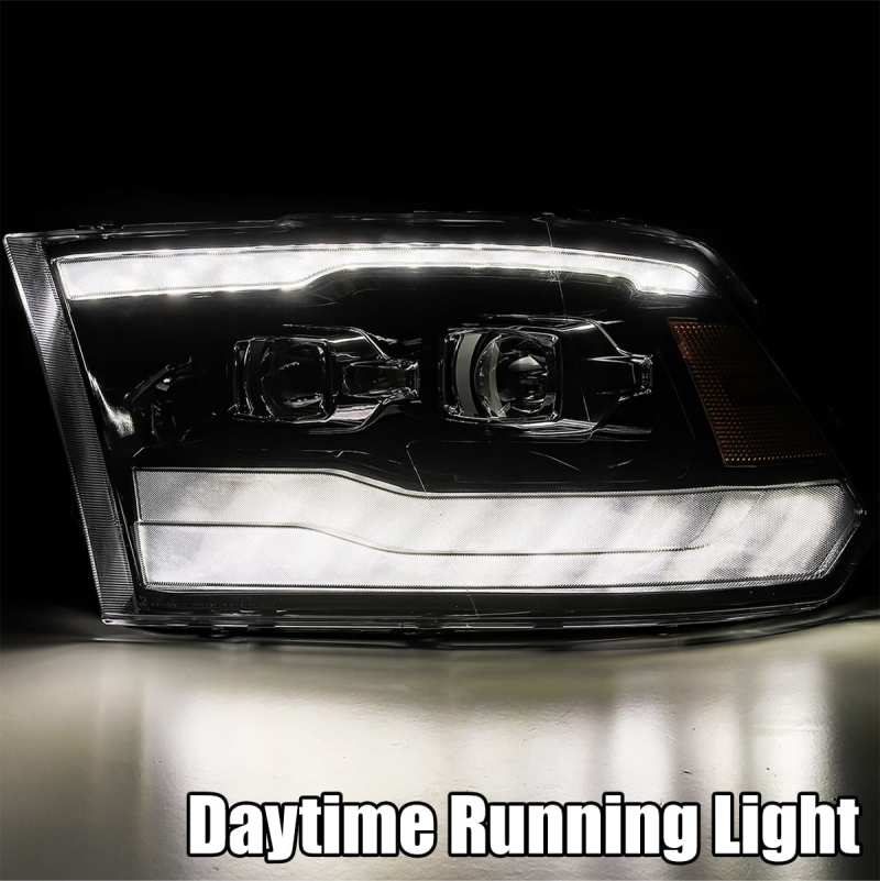 AlphaRex 09-18 Dodge Ram 1500HD PRO-Series Projector Headlights Plank Style Black w/Seq Signal/DRL